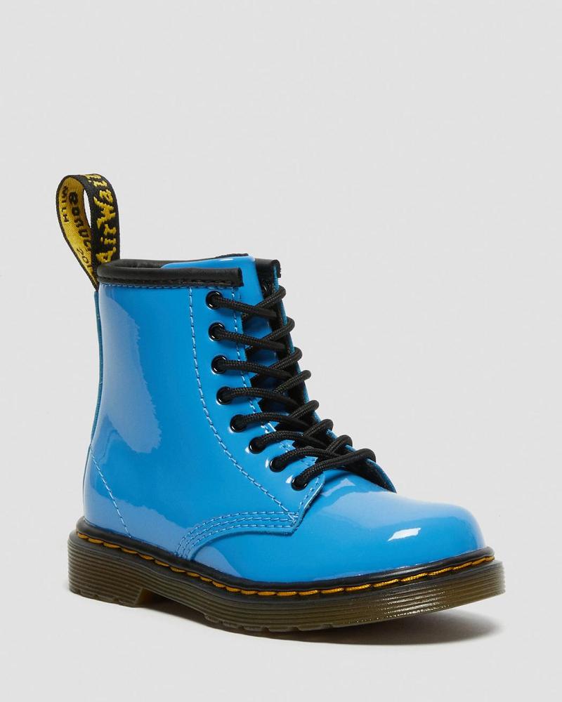 Dr Martens Toddler 1460 Lak Læder Snørestøvler Børn Blå | DK 700GSO